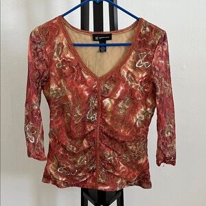 INC International Concepts Red and Gold Patterned Blouse